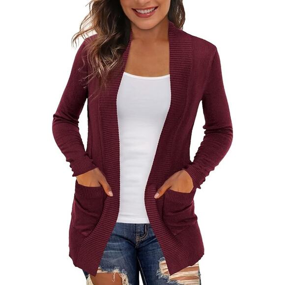 Redhotype Cardigan Women’s Medium M Open Front Pockets Light Maroon - Picture 1 of 5